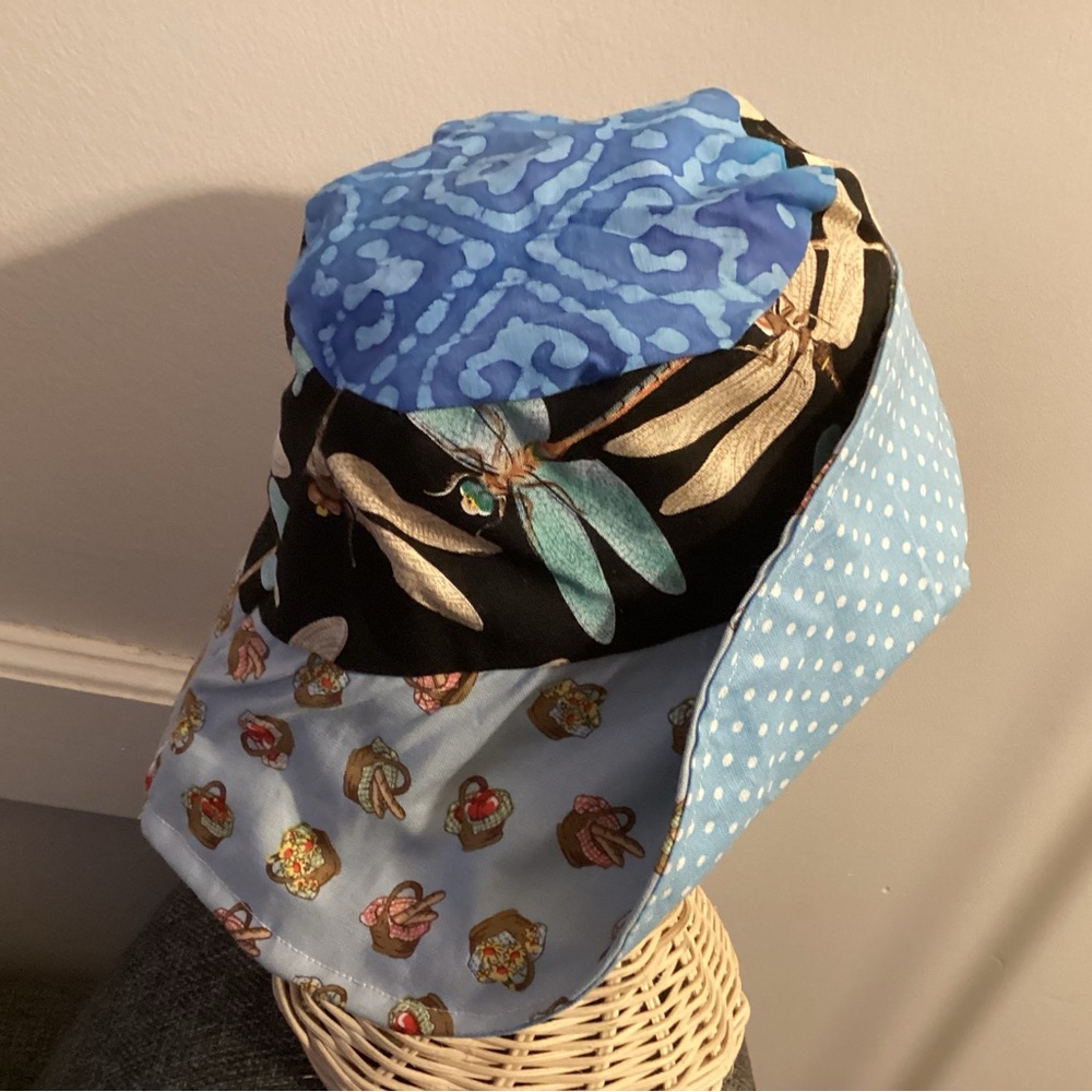 M 18” Kid’s Dragonfly Picnic Blue Cotton Sun hat